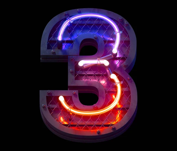 Heavy Metal Ultra Neon Font Number — Stock Photo, Image