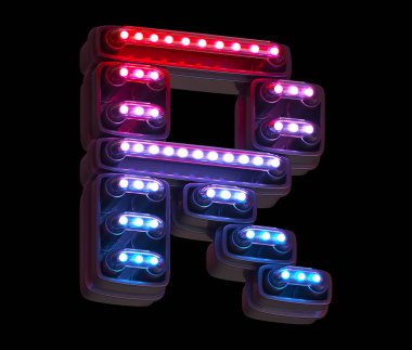 Ultraviyole ışık dijital yazı tipi. R harfi. 