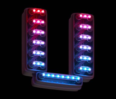 Ultraviyole ışık dijital yazı tipi. U harfi. 