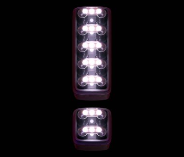 Dijital yazı tipi. Beyaz ışık. Ünlem sembolü.