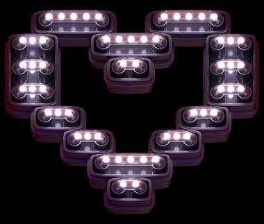 Dijital yazı tipi. Beyaz ışık. Kalp sembolü.