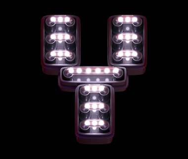 Dijital yazı tipi. Beyaz ışık. Y harfi.