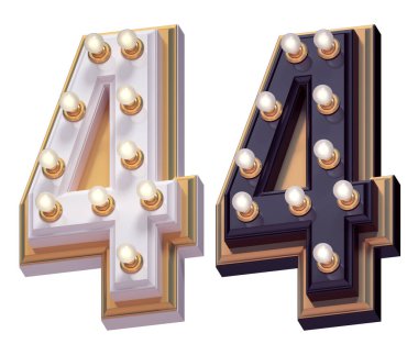 Altın renkli lamba ışığı yazı tipi. Beyaz ve siyah. Numara 4.