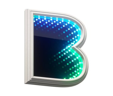 Sonsuz ışıklandırmalı beyaz çerçeve. Yazı tipi. B harfi..