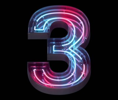 Metal neon ayna yazı tipi. Ultraviyole ışık. 3 numara..