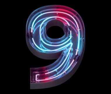 Metal neon ayna yazı tipi. Ultraviyole ışık. 9 numara..