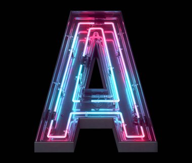 Metal neon ayna yazı tipi. Ultraviyole ışık. A harfi..