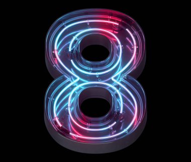 Metal neon ayna yazı tipi. Ultraviyole ışık. 8 numara. .