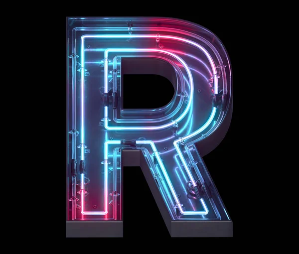 金属霓虹灯镜像字体 紫外线光 字母R — 图库照片