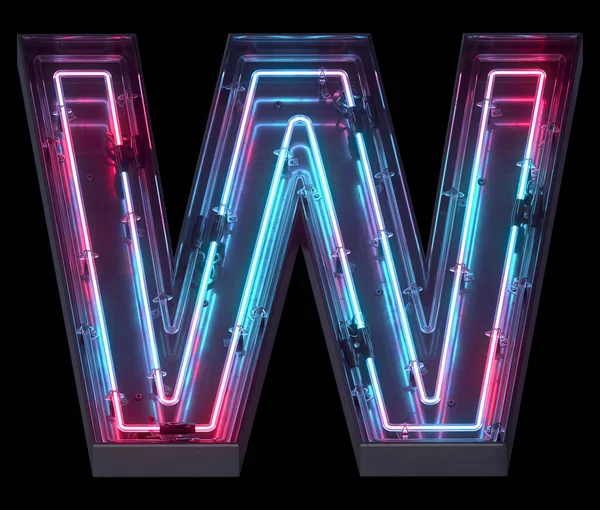 金属霓虹灯镜像字体 紫外线光 字母W — 图库照片
