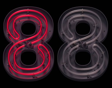 Açık ve kapalı ile kırmızı ışık neon yazı tipi. 8 numara..