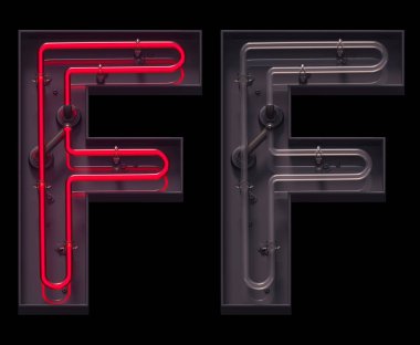 Açık ve kapalı ile kırmızı ışık neon yazı tipi. F harfi..