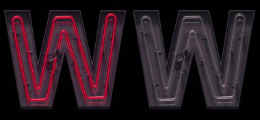 Açık ve kapalı ile kırmızı ışık neon yazı tipi. W harfi..