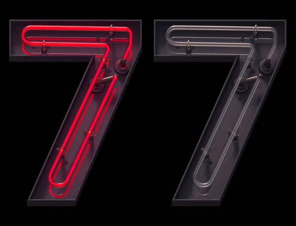 Red light neon font with On and Off. Number 7.