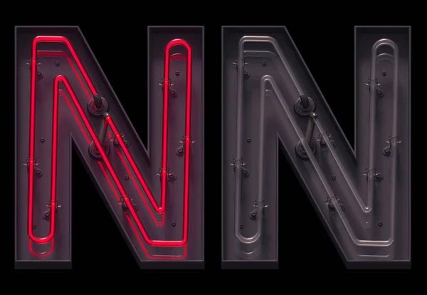 Red light neon font with On and Off. Letter N.