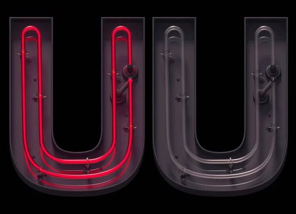 Red light neon font with On and Off. Letter U.