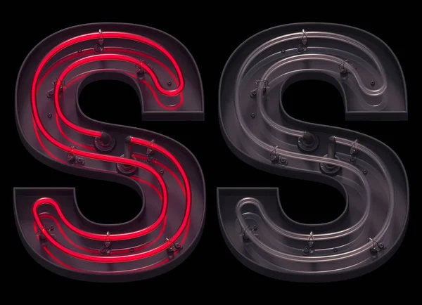 Red light neon font with On and Off. Letter S.