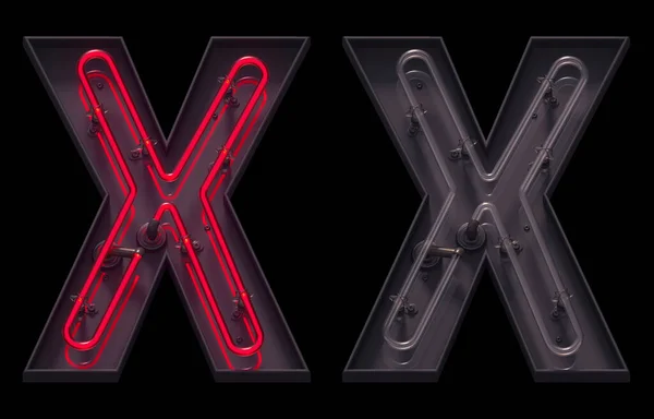 Red light neon font with On and Off. Letter X.