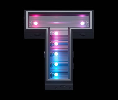 Ultraviyole lamba fütüristik yazı tipi. T harfi.. 