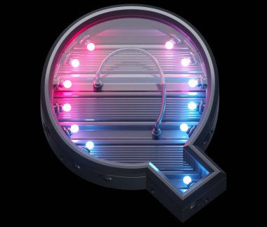 Ultraviyole lamba fütüristik yazı tipi. Q harfi. 