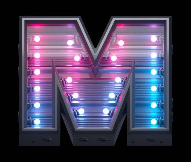 Ultraviyole lamba fütüristik yazı tipi. M harfi.. 