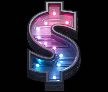 Ultraviyole lamba fütüristik yazı tipi. Dolar sembolü. 