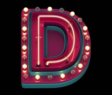 D harfi yazı tipi neon ışığı 