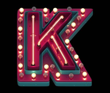 K harfi neon ışık yazı tipi