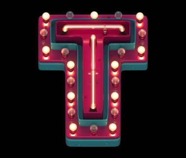T harfi neon ışık yazı tipi