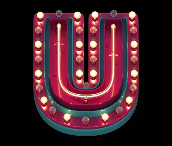 U letter neon light font