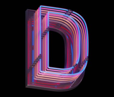 D harfi yazı tipi neon ışığı 