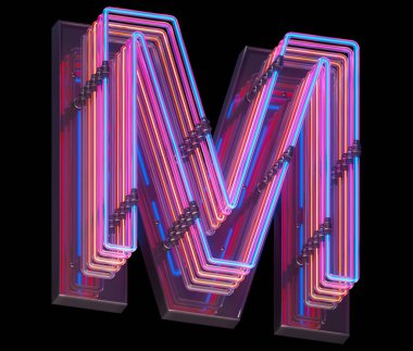 M harfi neon ışık yazı tipi