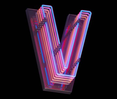 V harfi neon ışık yazı tipi