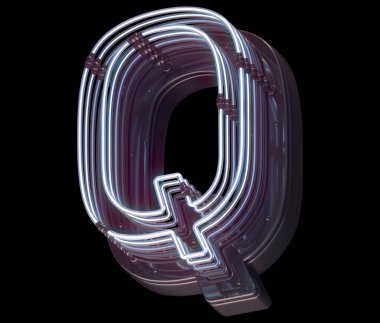 Q harfi neon ışık yazı tipi
