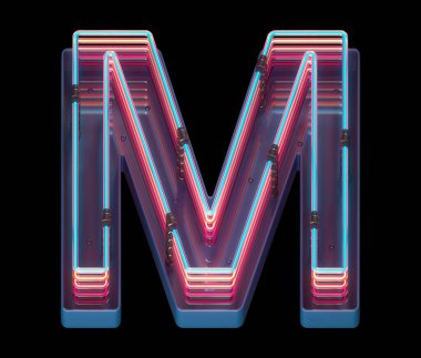 M harfi neon ışık yazı tipi