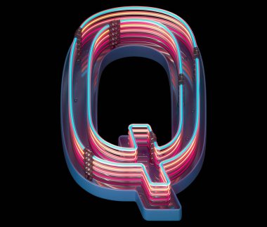 Q harfi neon ışık yazı tipi