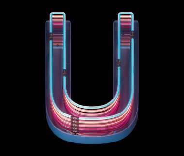U harfi neon ışık yazıtipi