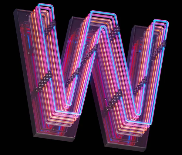 W letter neon light font