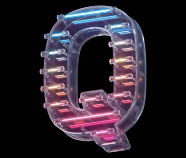 Q harfi neon ışık yazı tipi