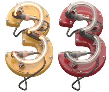 3 numara neon pipo yazı tipi sarı ve kırmızı 