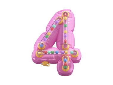 Şişirilebilir pembe 4 numara ve renkli tüpler.