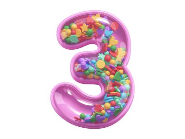 Konfetilerle dolu pembe 3 numara