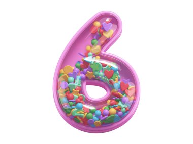 Konfetilerle dolu 6 numaralı pembe numara.