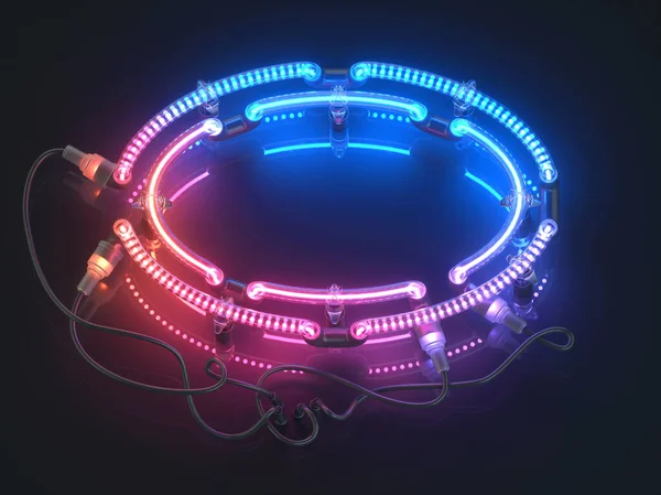 Neon Oval Mit Leuchtstofflampen Und Drähten — Stockfoto