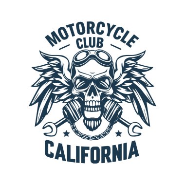 Motosiklet Kulübü Kaliforniya Kurukafa Kanatlı Tişört Grafik, Klasik Bisiklet Amblemi Vektör İllüstrasyonu