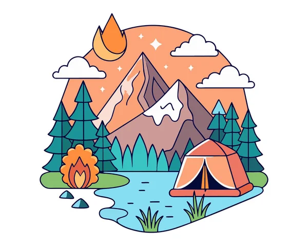 Kamp Macerası Dağı Göl Tişörtü Tasarımı Açık Çadır, Kamp Ateşi, Orman ve Peyzaj Resimleri