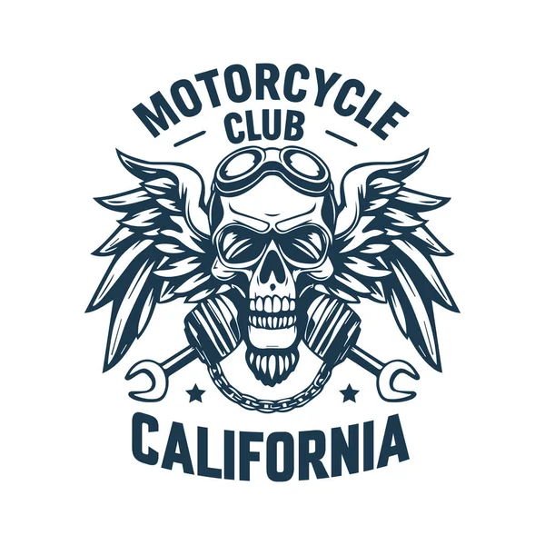Motosiklet Kulübü Kaliforniya Kurukafa Kanatlı Tişört Grafik, Klasik Bisiklet Amblemi Vektör İllüstrasyonu