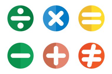 Set of mathematical symbols. Basic calculation and mathematical operations with numbers.