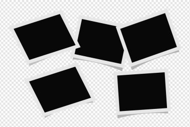 Kağıt tasarımı için gölgesi olan gerçekçi iki siyah fotoğraf çerçevesi. Eski kağıt boş fotoğraf çerçevesi.