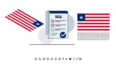 Liberya Bayrakları ve Kontrol Listesi Simgesi ile Vize ve Seyahat Belgeleri Resmi Süreç ve Onaylama.